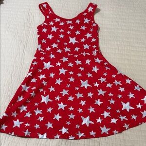 Cat & Jack Girls Red Star Patterned Criss Cross Backed  Dress Size Medium 7/8